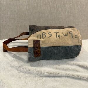 **The Barrel Sack Cotton Tote Bag with Leather Handles**